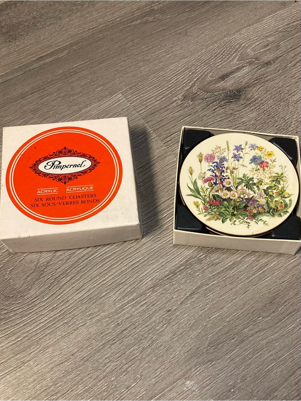 Vintage Pimpernel Cream Round Coasters “Meadow Flowers” pattern